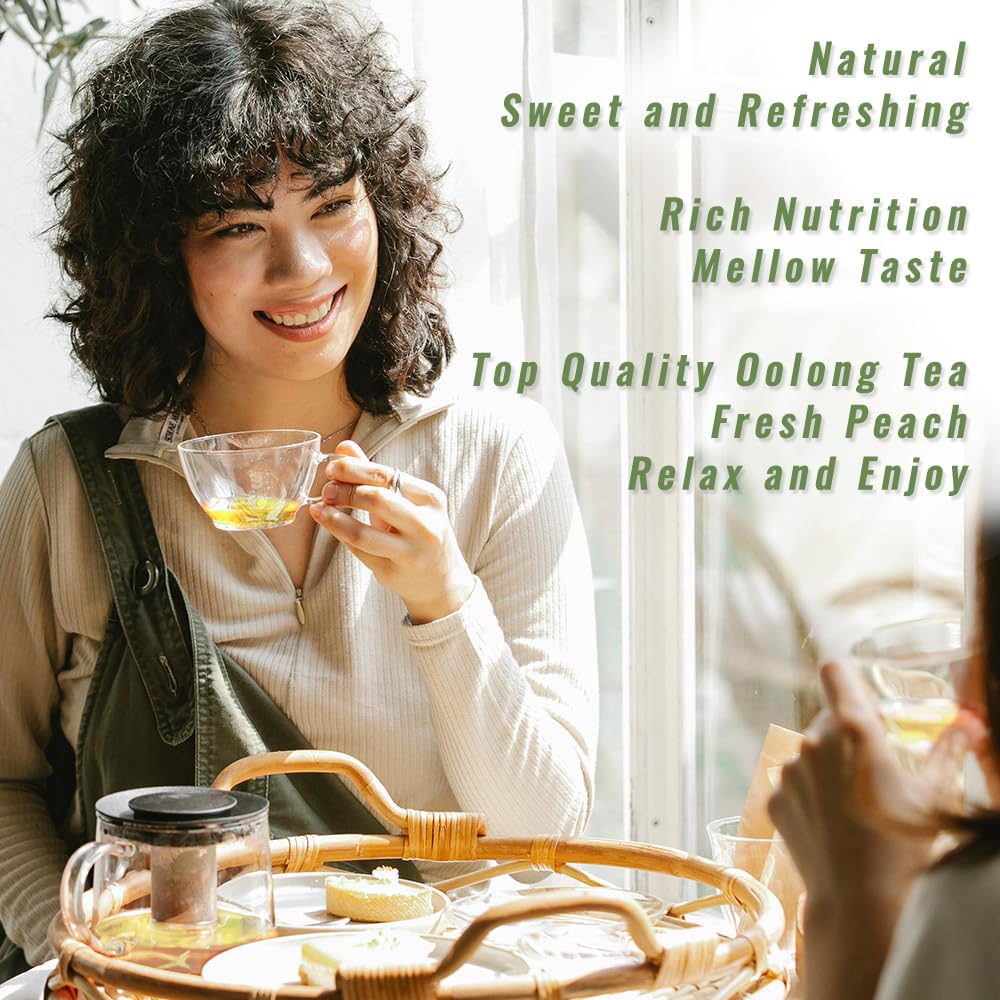 Peach Oolong Tea Bags - 32 Individually Wrapped Teabags (2.25oz/62g) - Low Caffeine, Smooth Flavor - Hot or Iced Tea - Original Leafy Tea