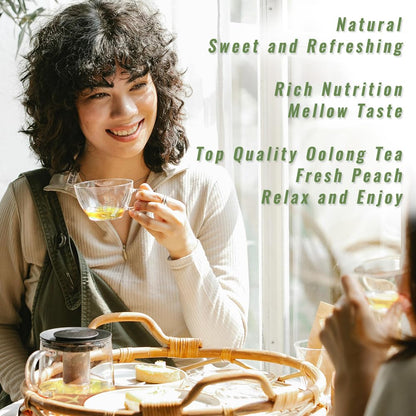 Peach Oolong Tea Bags - 32 Individually Wrapped Teabags (2.25oz/62g) - Low Caffeine, Smooth Flavor - Hot or Iced Tea - Original Leafy Tea