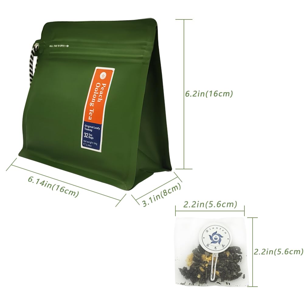Peach Oolong Tea Bags - 32 Individually Wrapped Teabags (2.25oz/62g) - Low Caffeine, Smooth Flavor - Hot or Iced Tea - Original Leafy Tea