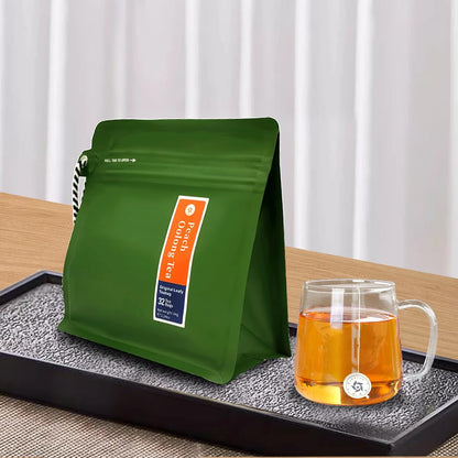 Peach Oolong Tea Bags - 32 Individually Wrapped Teabags (2.25oz/62g) - Low Caffeine, Smooth Flavor - Hot or Iced Tea - Original Leafy Tea
