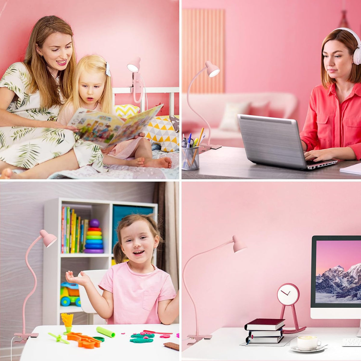 Pink Small Desk Lamp Clip on LED Reading Light for Bed