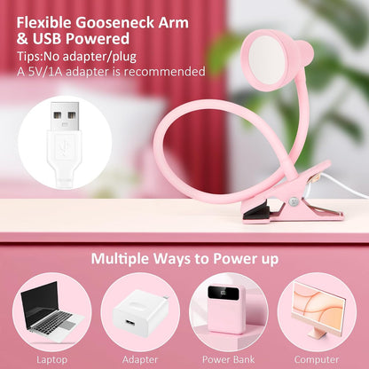 Pink Small Desk Lamp Clip on LED Reading Light for Bed