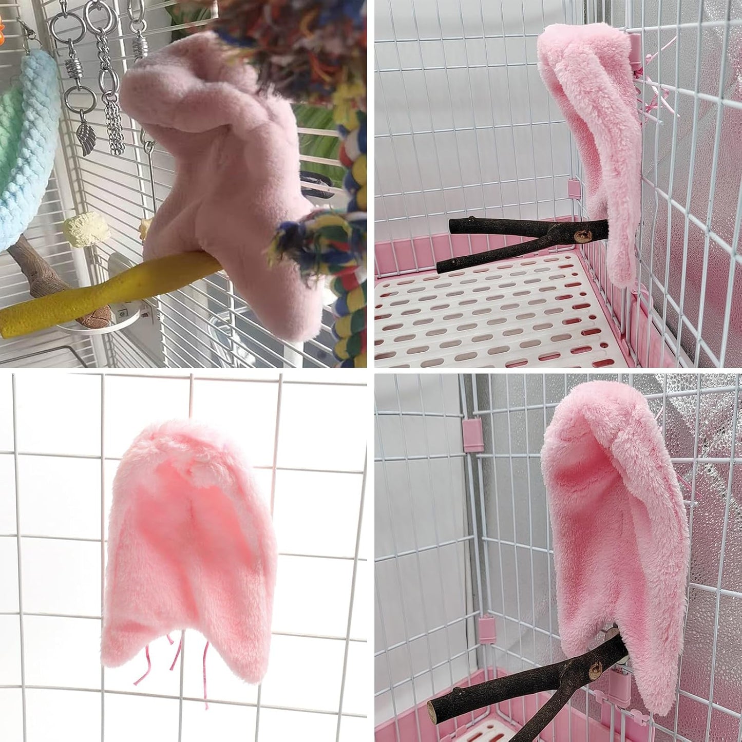 Corner Fleece Bird Blanket for Cage, Cozy Bird Bed Warmer Parrot House Cage Hanging Hammock Toy, Small Animals Shelter Plush Bedding, Cuddle Nest Hanging Toy for Parakeet Cockatiel Conure Lovebird(L)