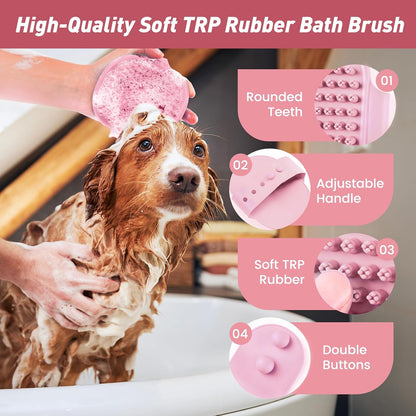 Pet Shower & Bath Supplies，Dog Shampoo Brush Set with Towel, Washing Gloves,Comb for Dogs and Cats (PINK)