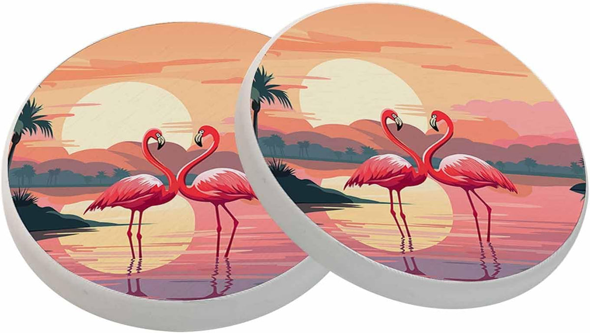 Pink Flamingos Coasters for Drinks Absorbent Ceramic Drink Coaster for Coffee Wooden Table Home Decor Set of 2
