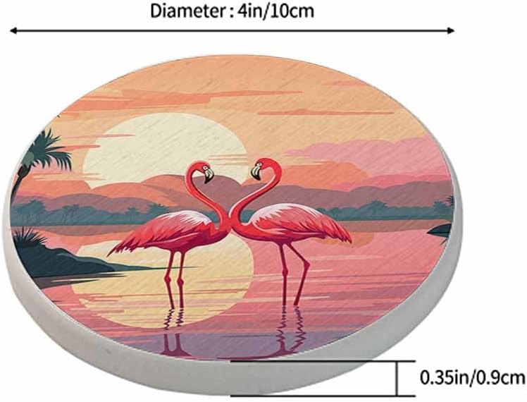 Pink Flamingos Coasters for Drinks Absorbent Ceramic Drink Coaster for Coffee Wooden Table Home Decor Set of 2