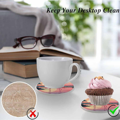 Pink Flamingos Coasters for Drinks Absorbent Ceramic Drink Coaster for Coffee Wooden Table Home Decor Set of 2