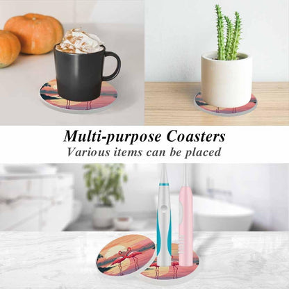 Pink Flamingos Coasters for Drinks Absorbent Ceramic Drink Coaster for Coffee Wooden Table Home Decor Set of 2