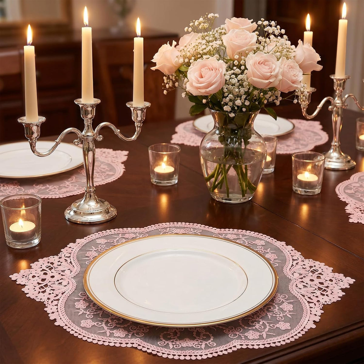 4Pcs Lace Doilies for Tables Retro French Style Lace Placemats