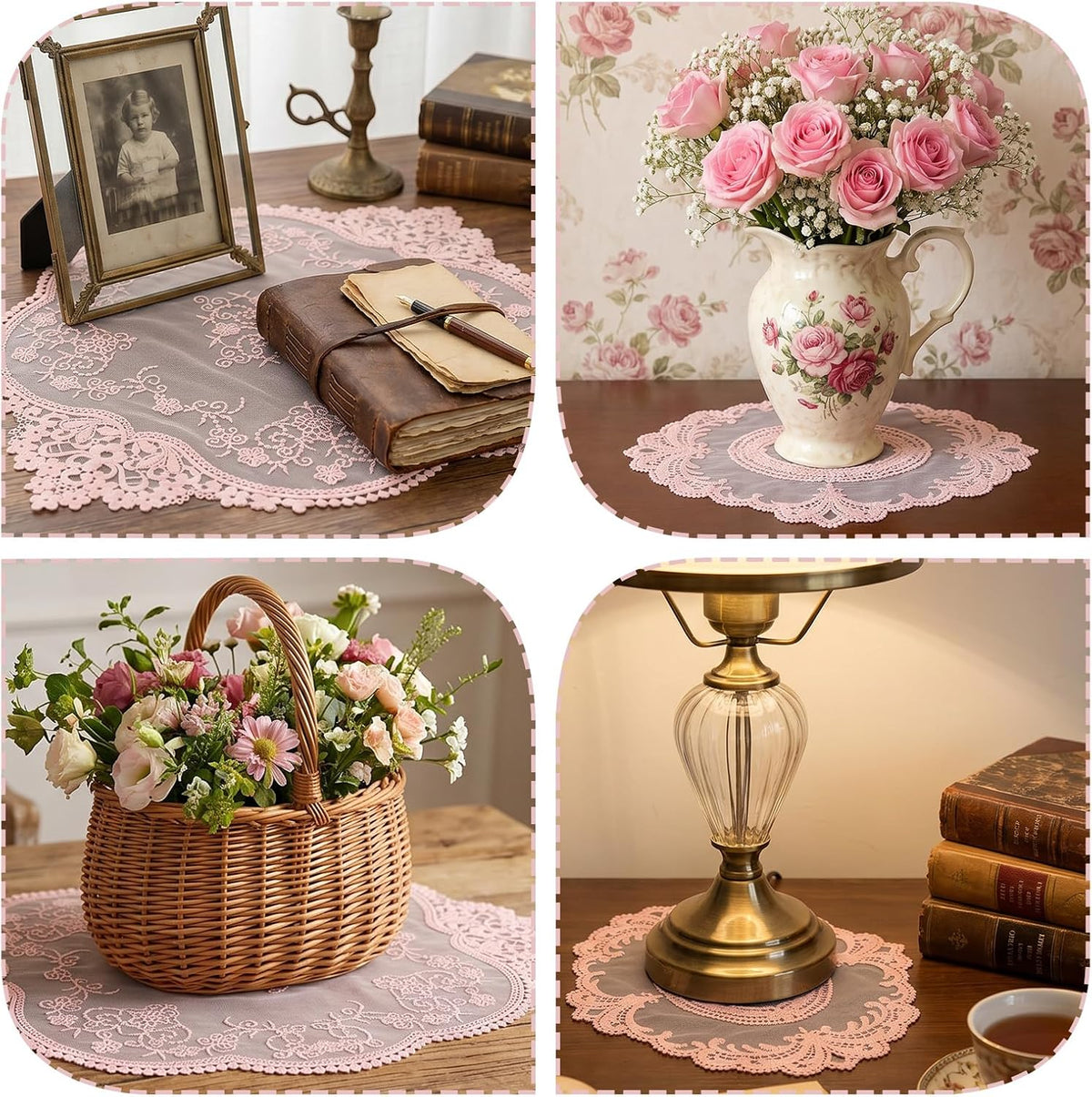 4Pcs Lace Doilies for Tables Retro French Style Lace Placemats