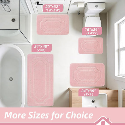 Bathroom Rugs Non Slip Bath Mat Soft Absorbent, 24"x48", Pink