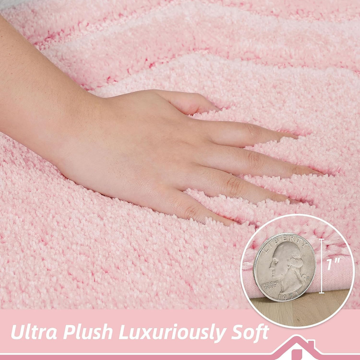 Bathroom Rugs Non Slip Bath Mat Soft Absorbent, 24"x48", Pink