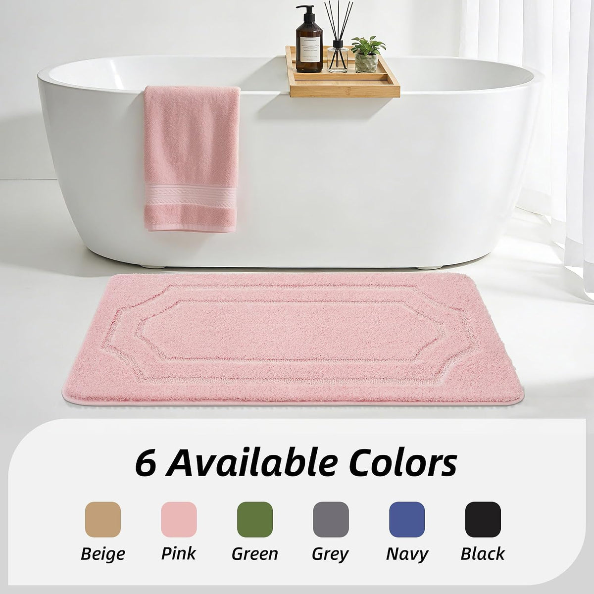Bathroom Rugs Non Slip Bath Mat Soft Absorbent, 24"x48", Pink