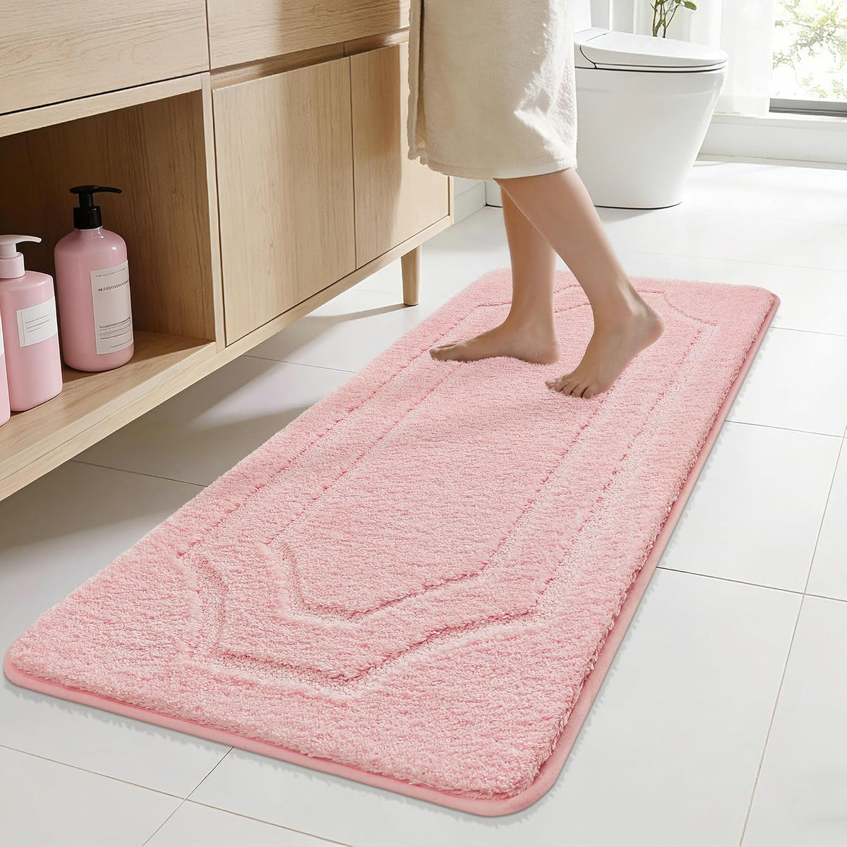 Bathroom Rugs Non Slip Bath Mat Soft Absorbent, 24"x48", Pink