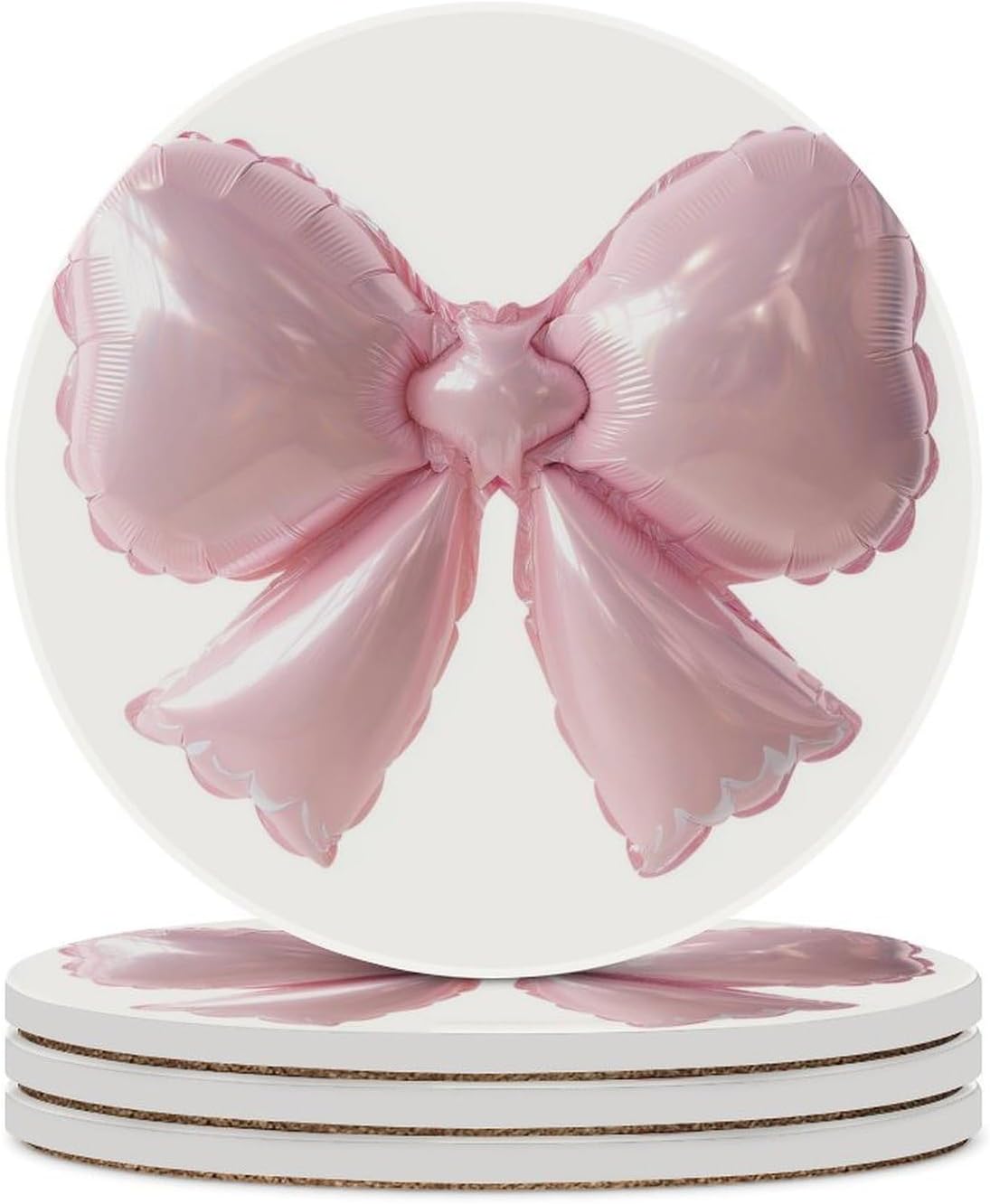 Light Pink Bow Balloon Coasters Set of 4 Absorbent Coasters