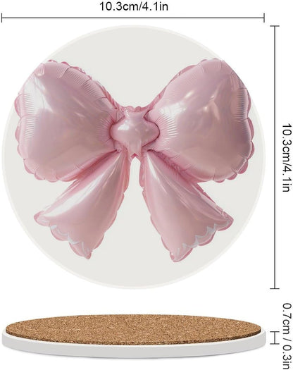 Light Pink Bow Balloon Coasters Set of 4 Absorbent Coasters