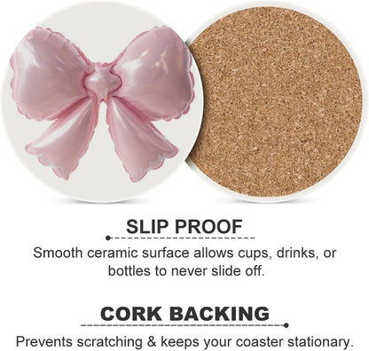 Light Pink Bow Balloon Coasters Set of 4 Absorbent Coasters