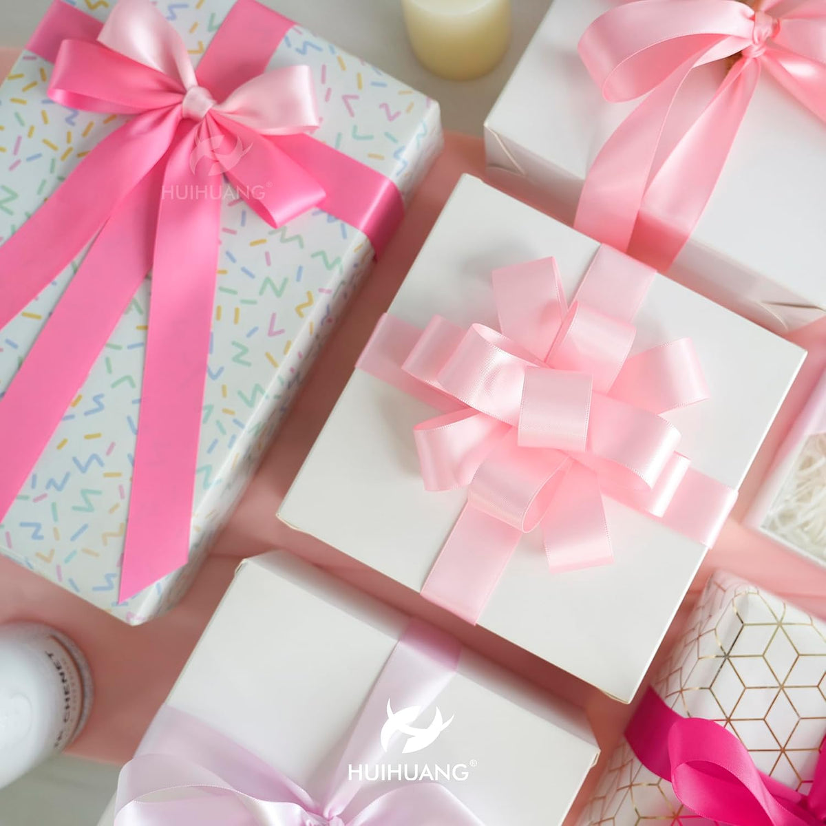 Pink Satin Ribbon 1 inch Baby/Light/Hot Pink Double-Faced Satin Ribbons for Flower Bouquet, Gift Wrapping, DIY Crafts, Bridal Shower Wedding Decor- 6 Rolls, Total 30 Yards