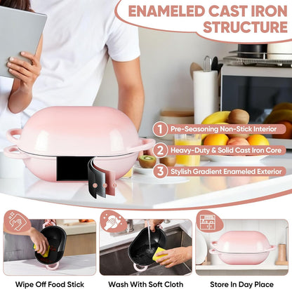 Enameled Cast Iron Bread Loaf Pan, 2 QT Oval Dutch Oven with Lid