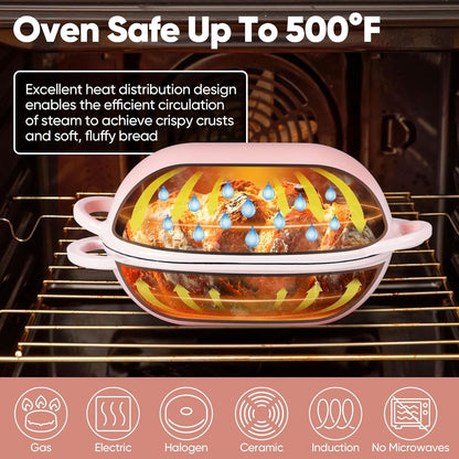Enameled Cast Iron Bread Loaf Pan, 2 QT Oval Dutch Oven with Lid