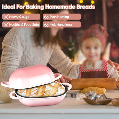Enameled Cast Iron Bread Loaf Pan, 2 QT Oval Dutch Oven with Lid