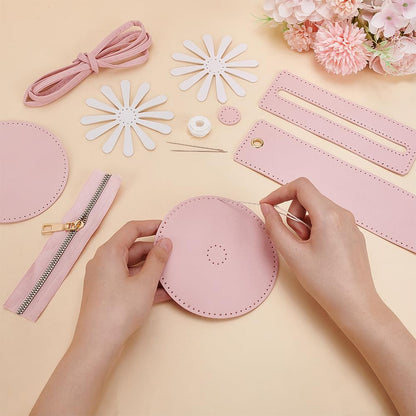 DIY Purse Sewing Kit, DIY Crafts Lovely Shoulder Bag Sewing Materials Cute Flower Sewing Pattern Sewing Round Bag Kit for Handmade Purse Making Accessories Birthday Xmas Valentine Gift, Pink