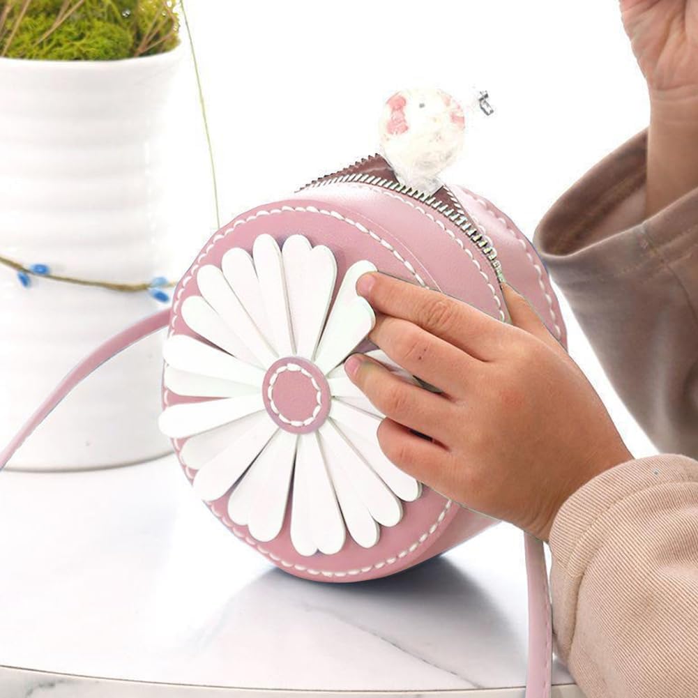 DIY Purse Sewing Kit, DIY Crafts Lovely Shoulder Bag Sewing Materials Cute Flower Sewing Pattern Sewing Round Bag Kit for Handmade Purse Making Accessories Birthday Xmas Valentine Gift, Pink