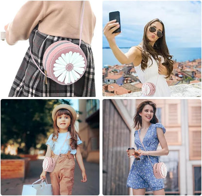 DIY Purse Sewing Kit, DIY Crafts Lovely Shoulder Bag Sewing Materials Cute Flower Sewing Pattern Sewing Round Bag Kit for Handmade Purse Making Accessories Birthday Xmas Valentine Gift, Pink