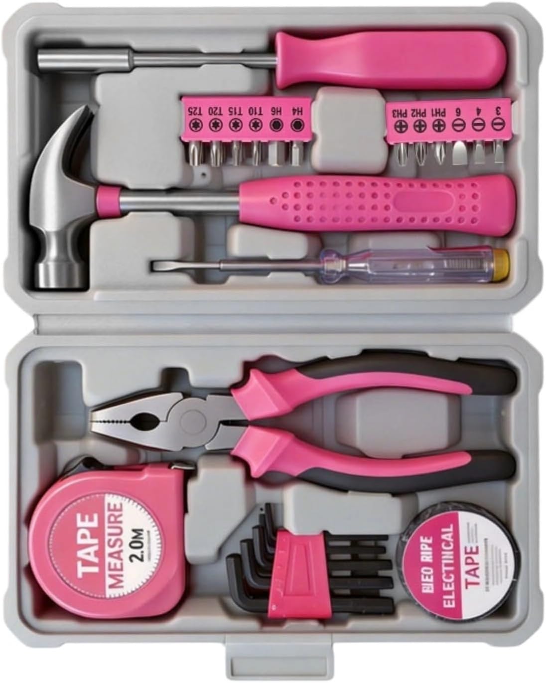 23 Piece Pink Steel Home Set With Soft Grip Handles For Craft And Household Maintenance