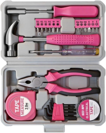 23 Piece Pink Steel Home Set With Soft Grip Handles For Craft And Household Maintenance