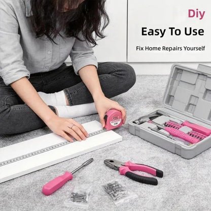 23 Piece Pink Steel Home Set With Soft Grip Handles For Craft And Household Maintenance