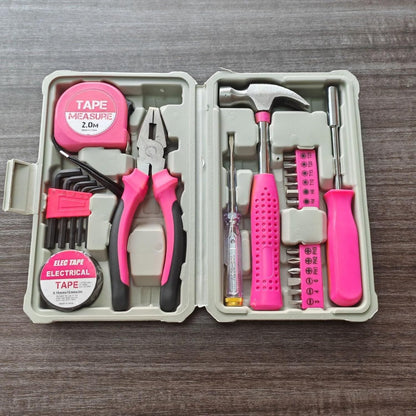 23 Piece Pink Steel Home Set With Soft Grip Handles For Craft And Household Maintenance