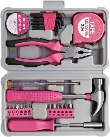 23 Piece Pink Steel Home Set With Soft Grip Handles For Craft And Household Maintenance