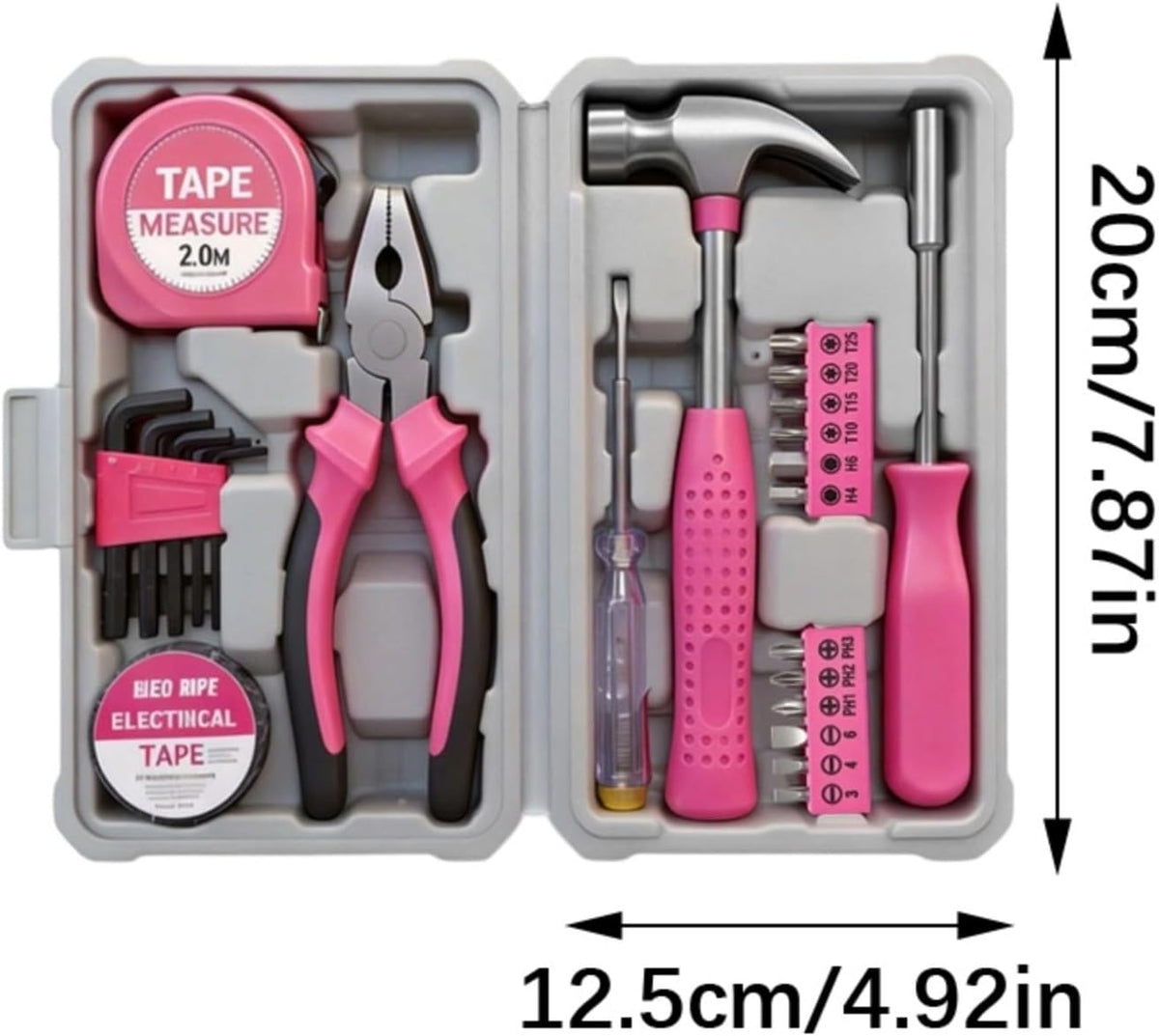 23 Piece Pink Steel Home Set With Soft Grip Handles For Craft And Household Maintenance