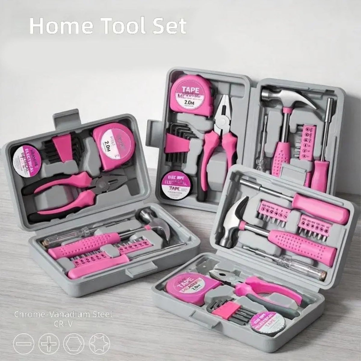 23 Piece Pink Steel Home Set With Soft Grip Handles For Craft And Household Maintenance