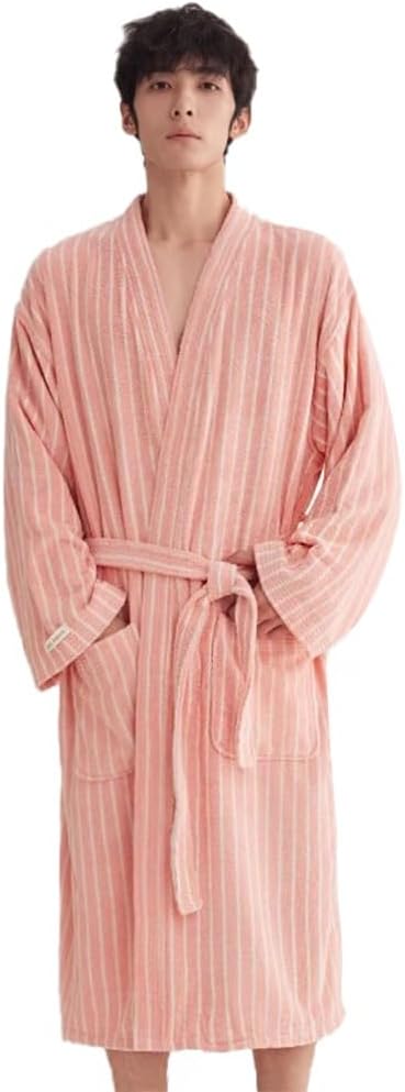 Womens Robe 100% Cotton Luxury Stripe Bathrobe For Unisex Soft Terry Cloth Towel Robes With Pockets
