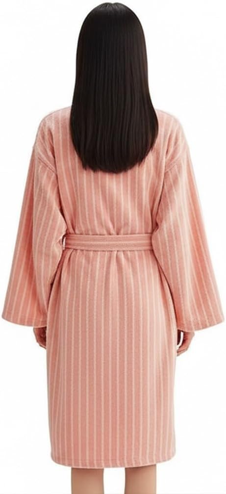 Womens Robe 100% Cotton Luxury Stripe Bathrobe For Unisex Soft Terry Cloth Towel Robes With Pockets