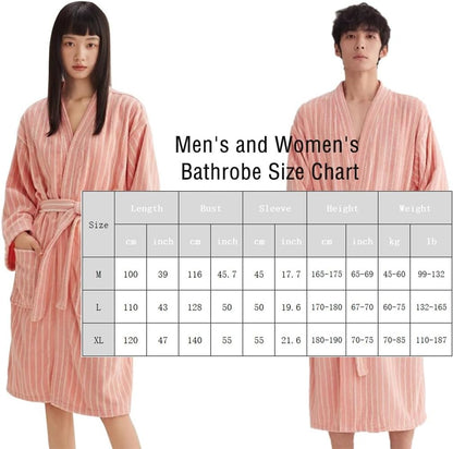 Womens Robe 100% Cotton Luxury Stripe Bathrobe For Unisex Soft Terry Cloth Towel Robes With Pockets