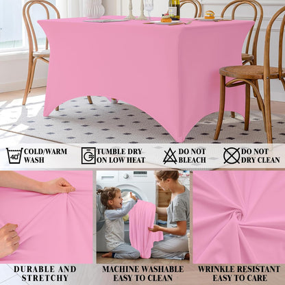 Table Cloth Pink 4FT Spandex Stretch Covers for Rectangle Fitted Tablecloth