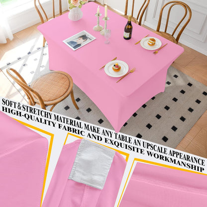 Table Cloth Pink 4FT Spandex Stretch Covers for Rectangle Fitted Tablecloth