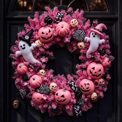 16 Inch Pink Halloween Decorations Pink Ghost Wreaths for Front Door