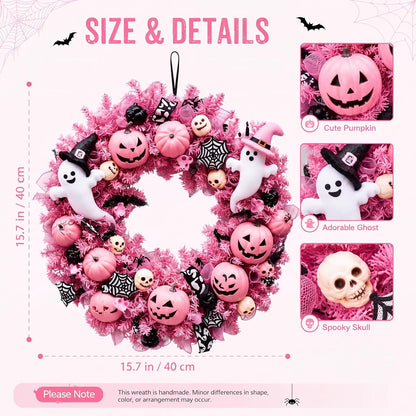 16 Inch Pink Halloween Decorations Pink Ghost Wreaths for Front Door