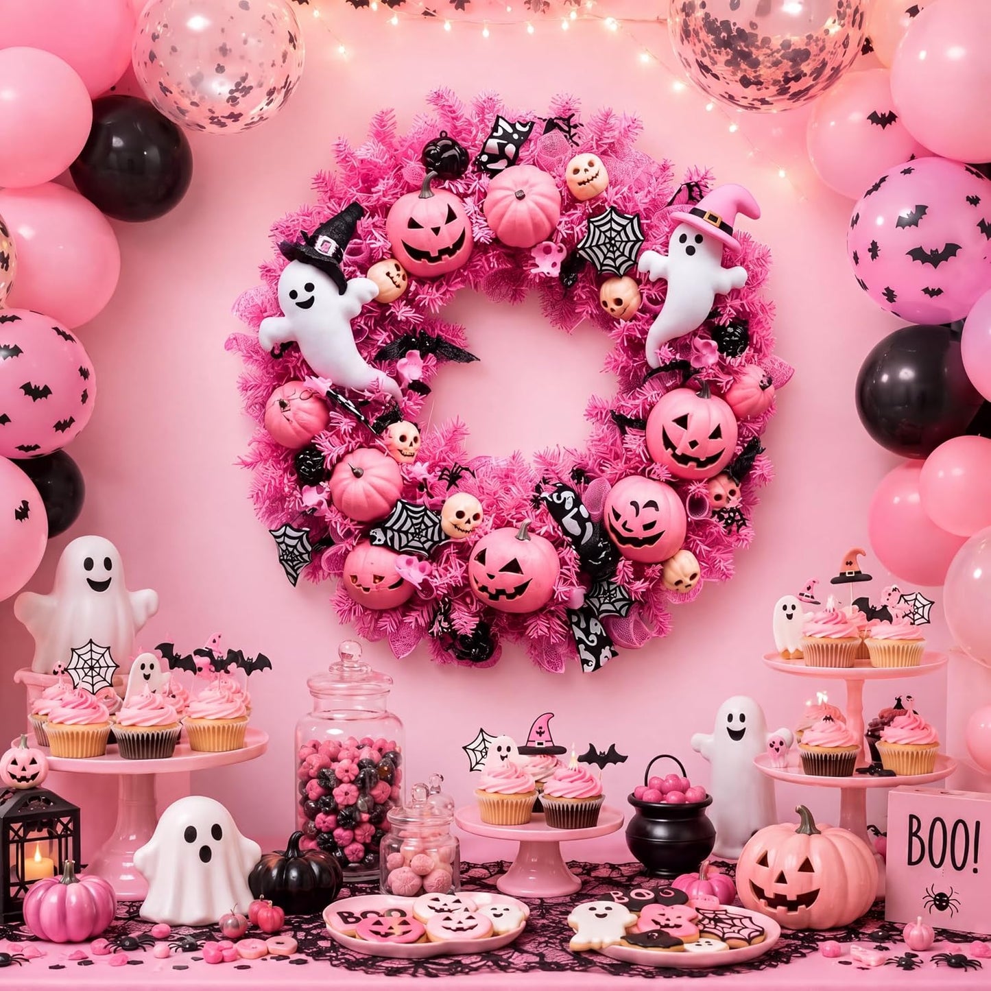 16 Inch Pink Halloween Decorations Pink Ghost Wreaths for Front Door