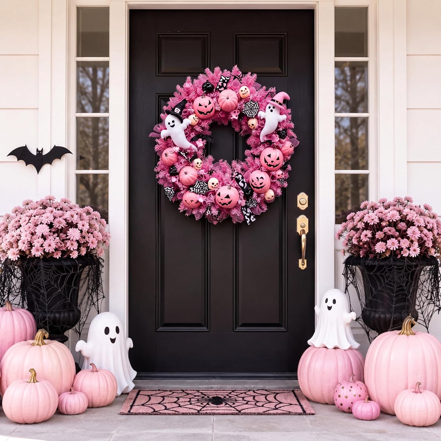 16 Inch Pink Halloween Decorations Pink Ghost Wreaths for Front Door
