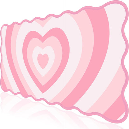 Pink Mouse Pad,Cute Desk Mat XXL Large Scalloped Gaming Mousepad,35.4x15.7in Non-Slip Rubber Base Keyboard Pad Waterproof Desktop Mat for Laptop Computer Work Game Home Office-Pink Heart
