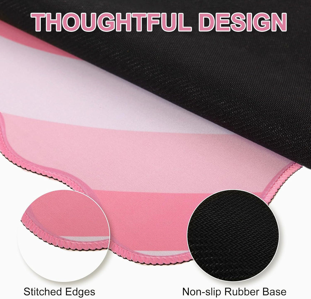 Pink Mouse Pad,Cute Desk Mat XXL Large Scalloped Gaming Mousepad,35.4x15.7in Non-Slip Rubber Base Keyboard Pad Waterproof Desktop Mat for Laptop Computer Work Game Home Office-Pink Heart