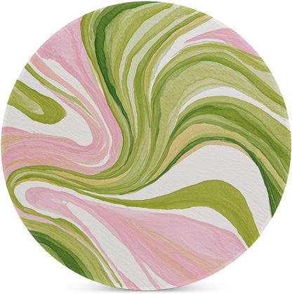 Watercolor Light Pink Green Swirl Marble Coasters Set of 4 Absorbent Coasters