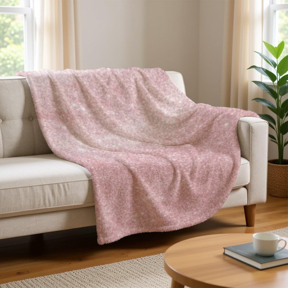 Festive Pink Shimmer Throw Blanket, Portable Throw Blankets for Women Men, Soft Plush Bed Blankets Decor Gifts for Sofa Couch Bedroom Living Rooms Warm All Season Home
