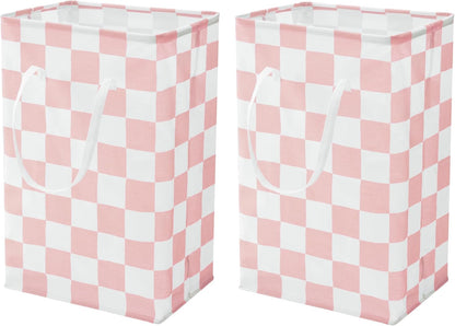 Checkered Laundry Hamper, Pack of 2, Large Pink Collapsible Cloth Hampers Basket for Storage Girls Wome Organization Cute Aesthetic, 2 x 75L