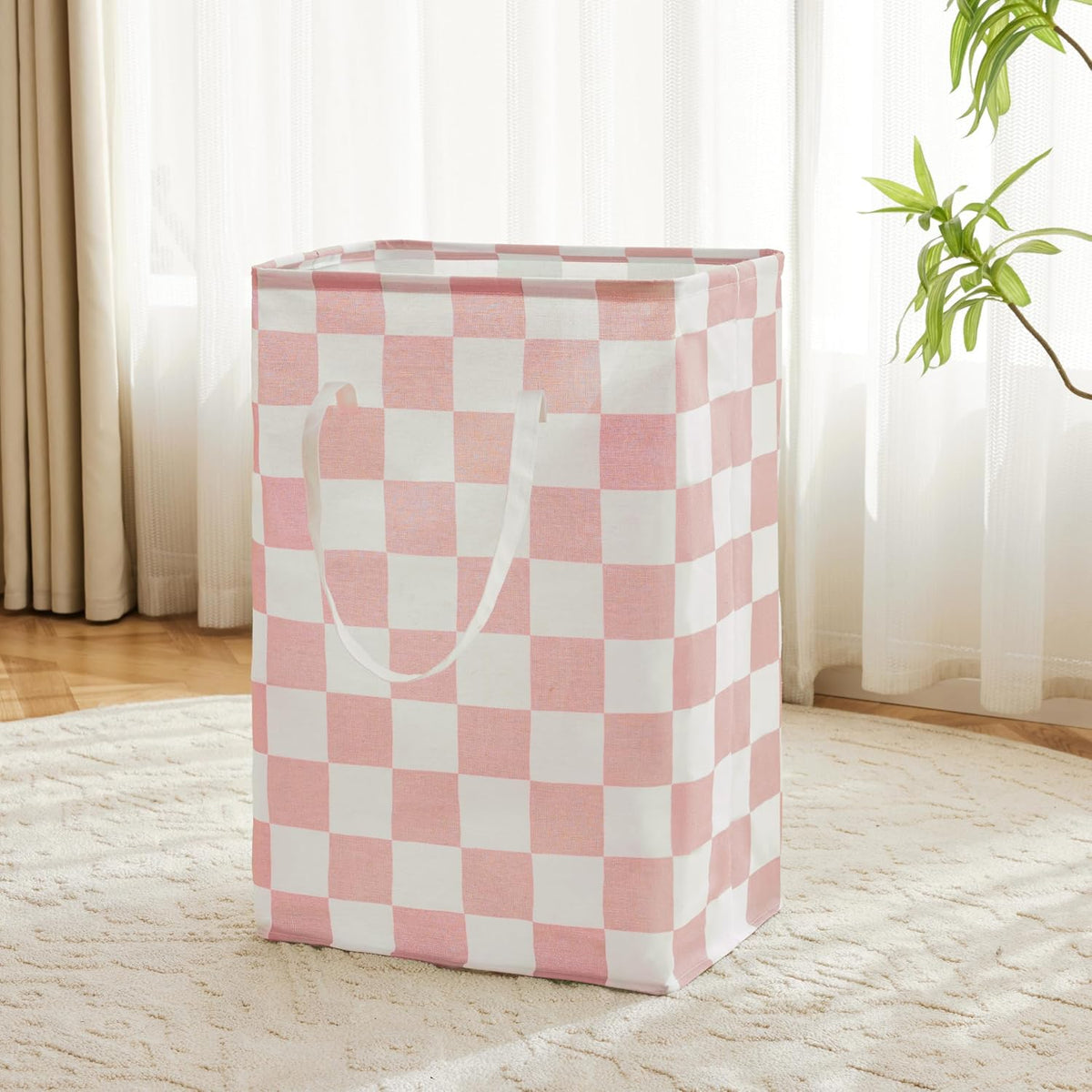 Checkered Laundry Hamper, Pack of 2, Large Pink Collapsible Cloth Hampers Basket for Storage Girls Wome Organization Cute Aesthetic, 2 x 75L